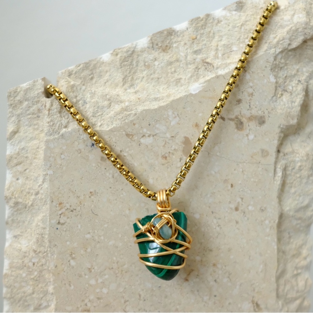 Malachite x Jade Gold Plated Necklace handmade